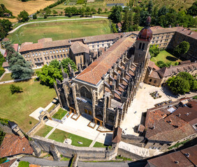 Aerial view of St Anthony or Saint Antoine l Abbaye in Vercors in Isere, Auvergne Rhone Alpes,...