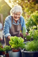 shot of a cheerful senior woman tending to her plants outside
