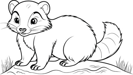 Coloring page. Little cute badger stands and smiles