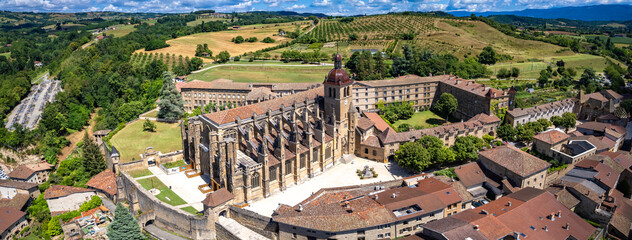 Aerial view of St Anthony or Saint Antoine l Abbaye in Vercors in Isere, Auvergne Rhone Alpes,...