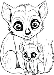 Coloring pages. Mother meerkat with her cute baby