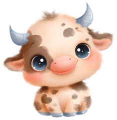 Illustration of a cute cartoon cow. Cute animals. Little animals. Transparent background, PNG