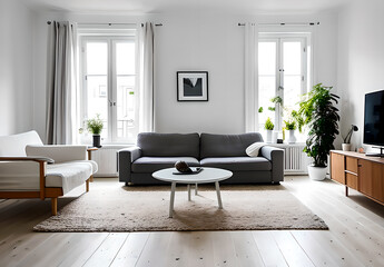 Modern living room with sofa,Generative AI