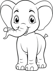 Cute elephant stands ans smiles