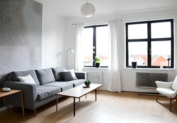 Naklejka na ściany i meble Modern living room with sofa,Generative AI