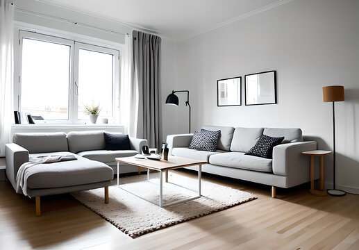 Modern living room with sofa,Generative AI