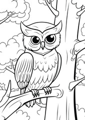 cute kind owl sitting on the tree in the forest