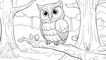 cute kind owl sitting on the tree in the forest