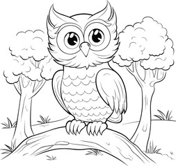 cute kind owl sitting on the tree in the forest