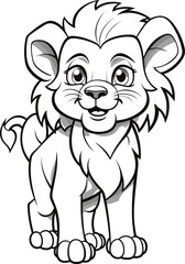 Cute lion stands and smiles