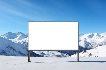 Selbstklebende Fototapete Alpen design mockup: blank white billboard at the snowy mountains