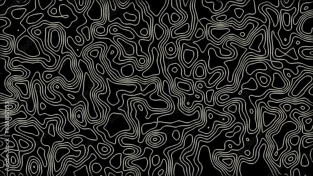 Poster black and white seamless pattern. abstract animated outline topographic contour map. moving waves on