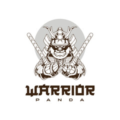 warrior panda character logo template illustration.