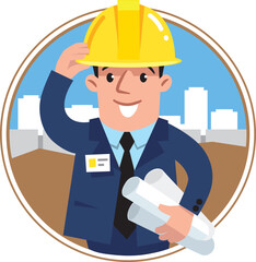Funny construction engineer or architect. Emblem