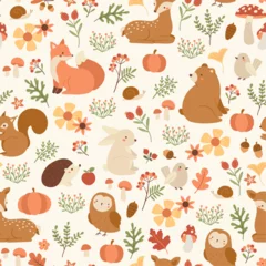 Gardinen Tiere Muster  Vector seamless fall pattern with forest animals and plants  © Inna