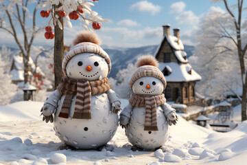 Obraz premium snowman sitting on natural background, ai generated.