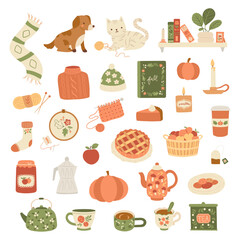 Vector set of cozy autumn illustrations