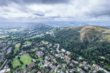 Beautiful aerial view of the town center, high street of Great Malvern, The famous village for outdoor and tourist, England