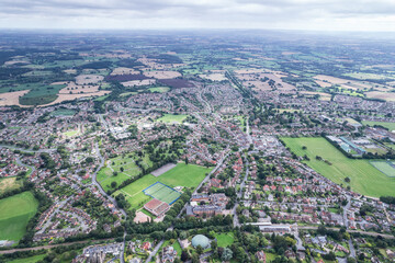 Beautiful aerial view of the town center, high street of Great Malvern, The famous village for outdoor and tourist, England