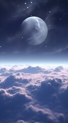 Naklejka na ściany i meble Dark gradient night mystical moonlight eclipse moon with fluffy clouds phone hd background wallpaper, ai generated