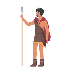 Stone age hunter man. Primitive people lifestyle, ancient man with arrow vector illustration