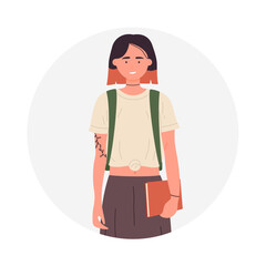 Stylish student girl. Fashion young lady, female teenager school pupil vector illustration