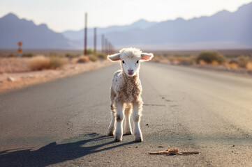 AI generated image of lost lamb on desert