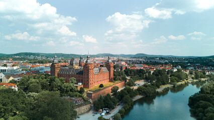 Fototapeta na wymiar Aschaffenburg Schloss Castle Germany 4K Drone