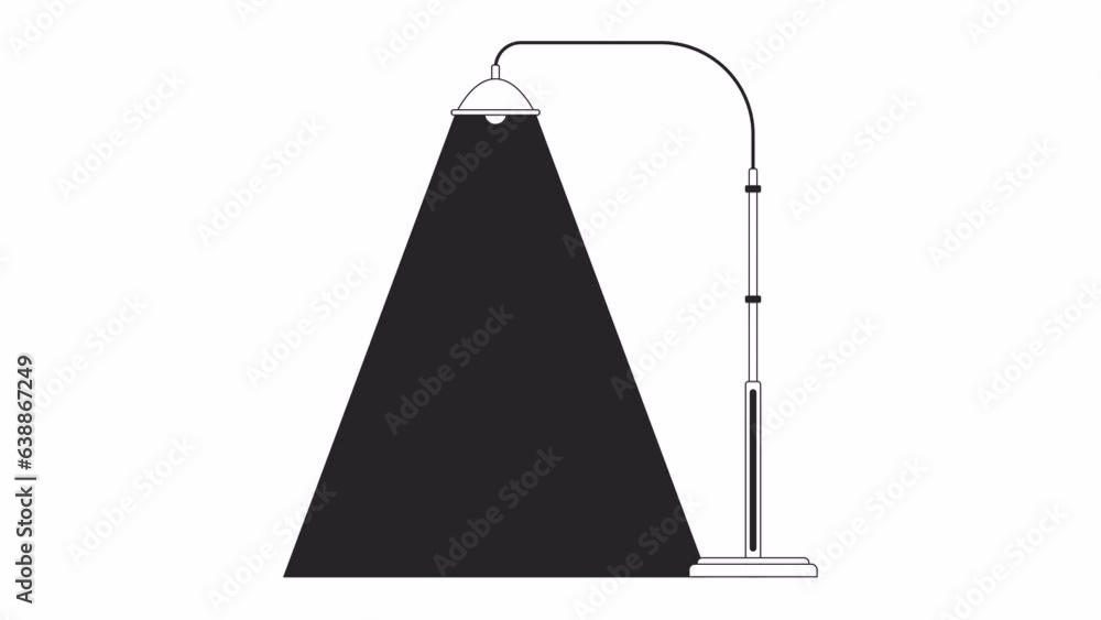 Poster streetlight lamp post illuminating walkway bw outline 2d object animation. street light casting dark