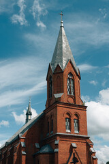 Fototapeta na wymiar The red brick church in Belarus