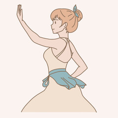 Female contemporary dancer, ballerina dancing. Hand drawn flat cartoon character vector illustration.