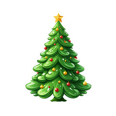 Fototapeta premium Cartoon illustration, clip art icon of a Christmas tree isolated on transparent background 