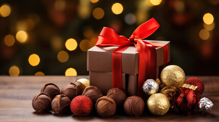 Fototapeta na wymiar delicious chocolate in a Christmas scene. Giftbox