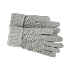 Gray female knitted winter gloves isolated on white background.