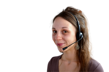 portrait of voman customer support operator with headset and smiling 