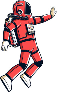 A astronaut in a red spacesuit. The cosmonaut - a vector illustration in retro comic style