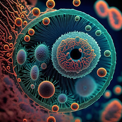 Fototapeta premium Microscopic close - up of bacteria and virus - generative AI