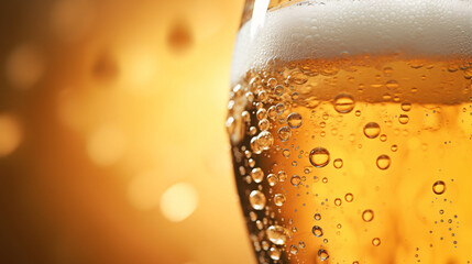 Pouring beer with bubble froth in glass, captured in a front view that features a wave curve shape. Close-up modern background of beer with bubbles in glass.

Generative AI