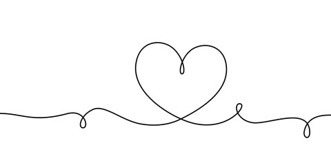 Heart background valentine day design, one line draw illustration.