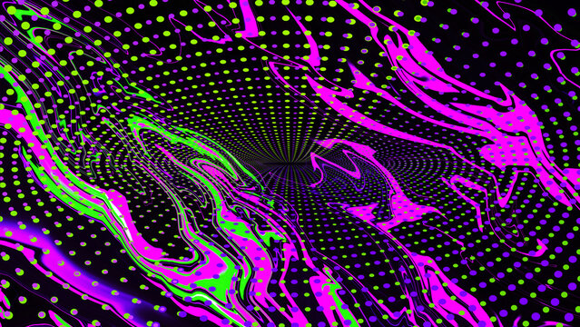 Bright fluid violet, black and neon green background. Abstract liquid purple pink wave. Art trippy digital glitch Backdrop. Template. Luxury texture. Dot line. VR. Web3 concept. Blockchain networks