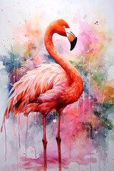 A painting of a flamingo watercolor