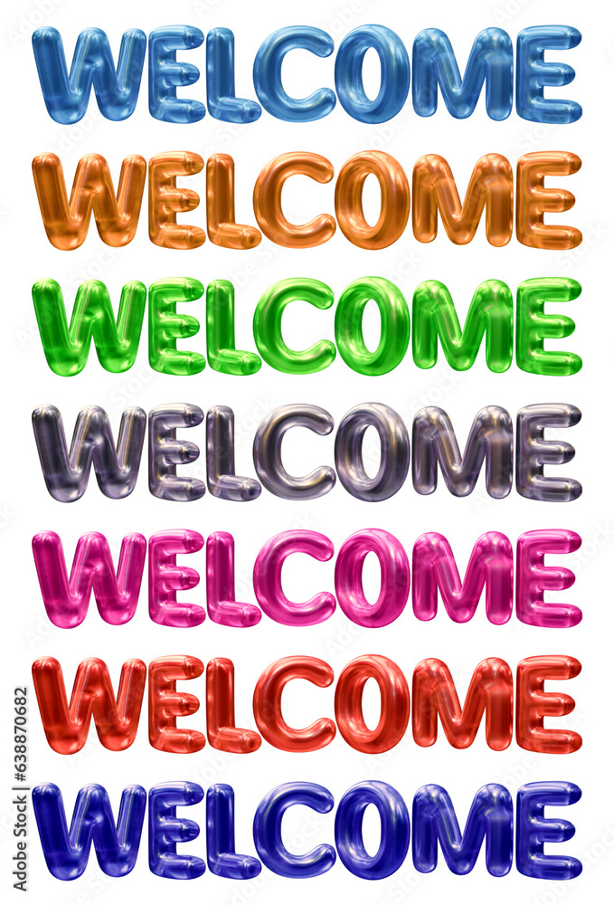 Poster set of welcome text design isolated on transparent background in 3d rendering for family, friends, i