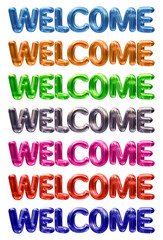 Set of welcome text design isolated on transparent background in 3d rendering for family, friends, invitation and hospitality concept.