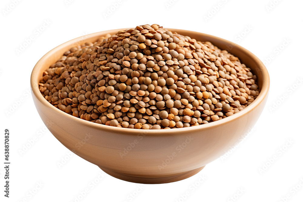 Poster lentils seeds in the bowl on isolated background.healthy and vegan concept.created with generative a