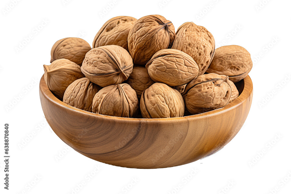 Poster walnuts in the bowl on isolated background.healthy and vegan concept.created with generative ai tech