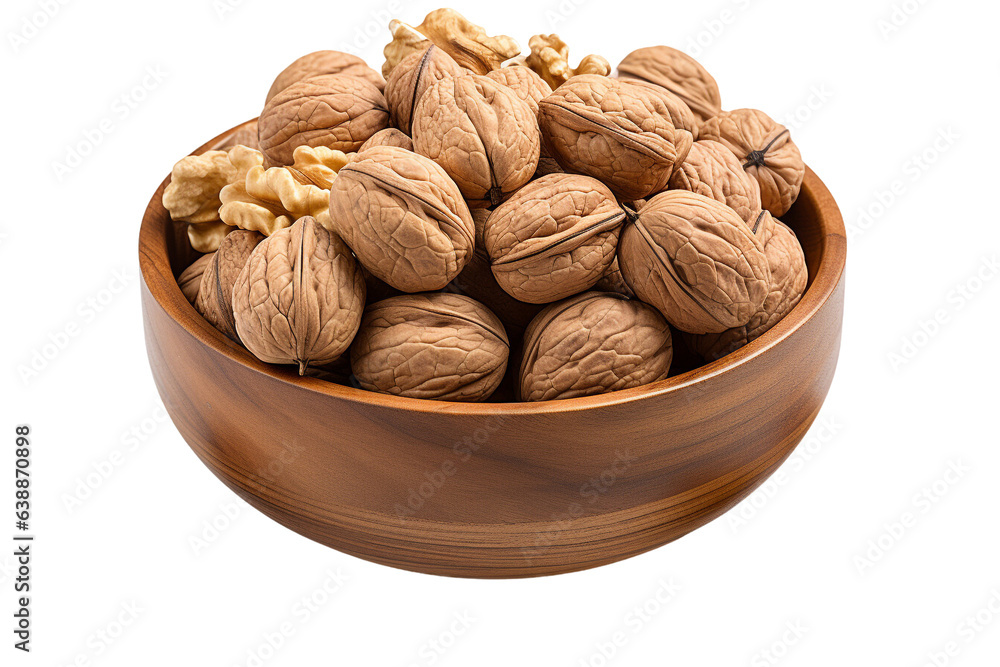 Poster walnuts in the bowl on isolated background.healthy and vegan concept.created with generative ai tech