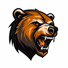 Esport bear vector logo on white background side view, bear icon, bear head, bear sticker
