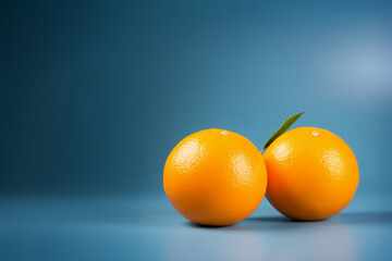 Orange fruit on a solid color background. Isolated object in photo studio. Commercial shot with copyspace.