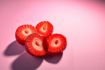 Strawberry fruit on a solid color background. Isolated object in photo studio. Commercial shot with copyspace.