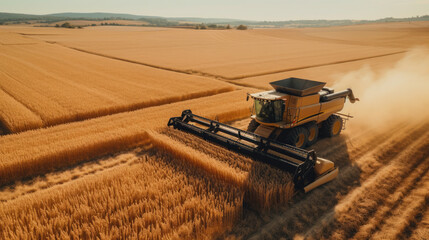 Generative AI, a large combine harvester rides through a wheat field, agricultural transport, autumn harvest, agricultural machinery, agrarian industry, grain harvesting